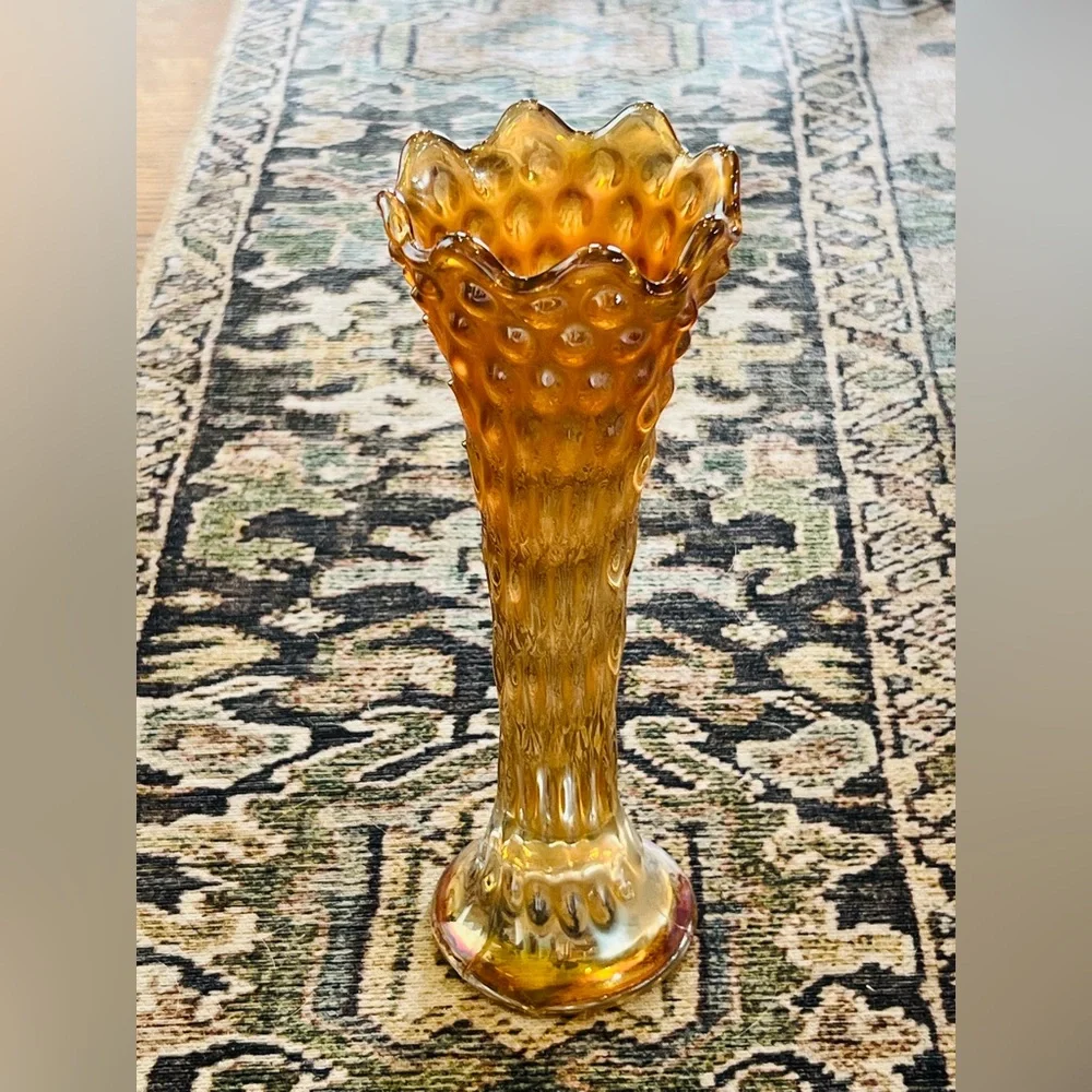 Fenton marigold, April showers, art glass swung vase